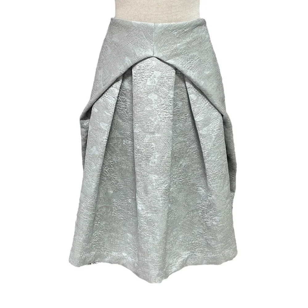 Josie Natori A-Line Pleated Skirt Gray Green Floral Size 12